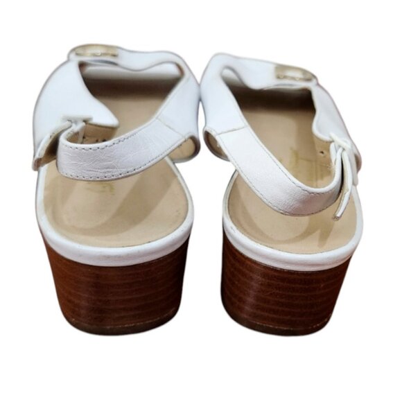 Salvatore Ferragamo White Leather Logo Accent Peep Toe Low Heel Slingbacks 7B - Picture 9 of 13